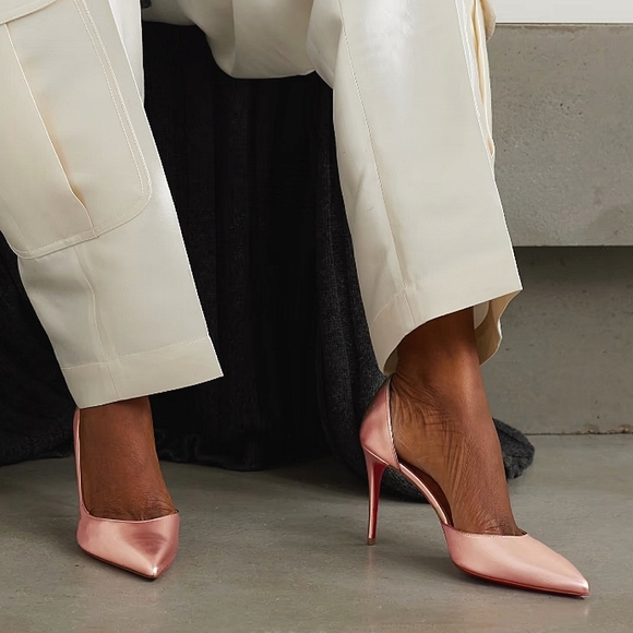 NWT$900 LOUBOUTIN Iriza 85 Leche Silk Satin Metallic Leather Heel Pumps Sz 38.5 - Picture 2 of 14